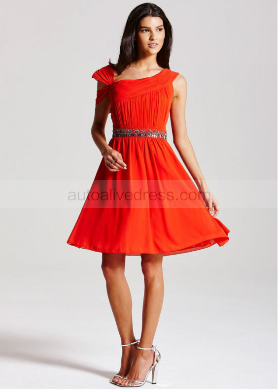 Dark Orange Cap Sleeves Knee Length Prom Dress